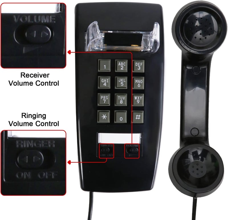 Aokpsrt Retro Wall Mount Phone with Loud Mechanical Ringer Vintage Wall Phones for landline with Volume Adjustable Old Fashioned Corded Landline Telephone for Home School Kitchen Office - Image 3